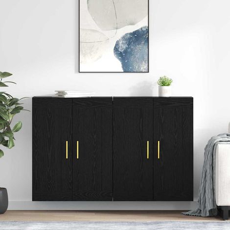 Wandmontierter Schrank 2 pcs Schwarz Eichen-Optik Holzwerkstoff