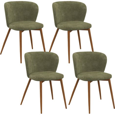 Lot de 4 chaises PAULIE en tissu chenille kaki pieds noyer pour salle à manger (1/5)