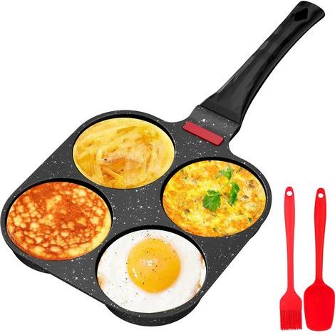 poele a pancakes, antiadhésive en aluminium pour poêle à pancake à 4 trous, appareil pancake avec Brosse à Huile de Silicone, pour petit-déjeuner oeuf, pour Cuisinière à Gaz (Noir) (1/5)