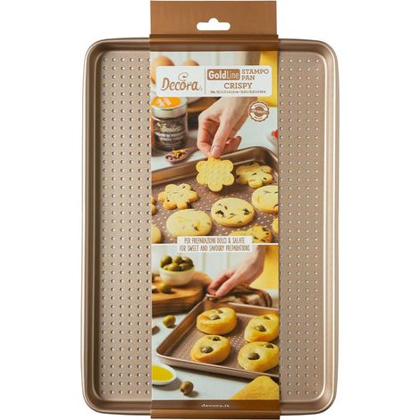 Decora 0070116 Teglia Forata Cookies 39,7 X 27 X 2,4 H Cm Gold Line, perfetta per biscotti e lievitati, Ideale per preparazioni dolci e salate, In Robusto Metallo Antiaderente (1/5)
