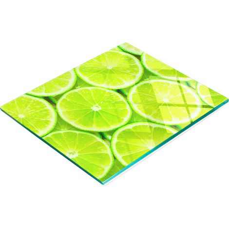 Tabla de cortar de cristal para cocina con motivos decorativos en color lima, 60x52 cm. (1/5)