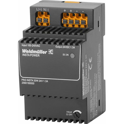 Weidmüller PRO INSTA 30W 24V 1.3A Fuente de alimentación, Fuente de alimentación conmutada, 24 V, 2580190000