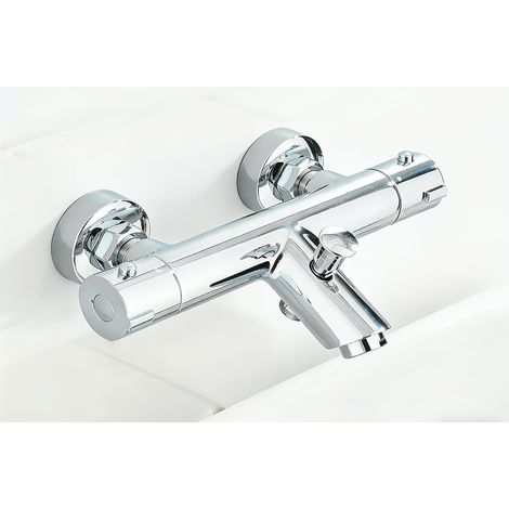 Thermostatic Shower Mixer Tap Brass Thermostatic Bath Mixer Tap with Safety Button at 38°C Chrome (1/5)