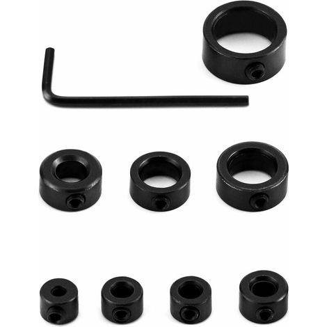 Drilling Depth Stop Set, Depth Stops for Drill Bits Ø 3/4/5/6/8/10/12/16 mm Hex Key Included Black 9 Pcs