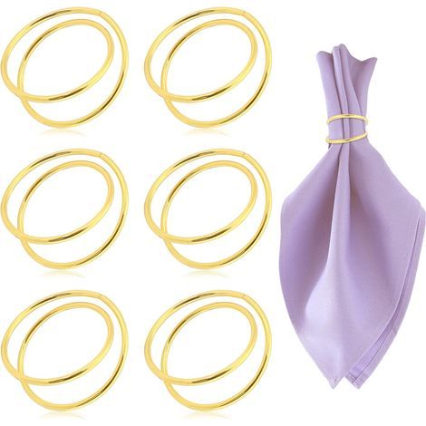 Lntyq Lot de 6 ronds de serviette ronds en métal doré pour dîner, fête, mariage, décoration de bureau (1/5)
