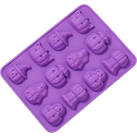 Ensemble de moules en silicone alimentaire pour gâteaux, chocolats, mousses et desserts d'Halloween - Chapeau citrouille violet (1/5)