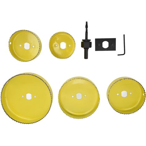 Kit de 8 scies cloches en carbure pour perçage de trous ronds dans le bois et les panneaux PVC (64-127 mm). (1/5)