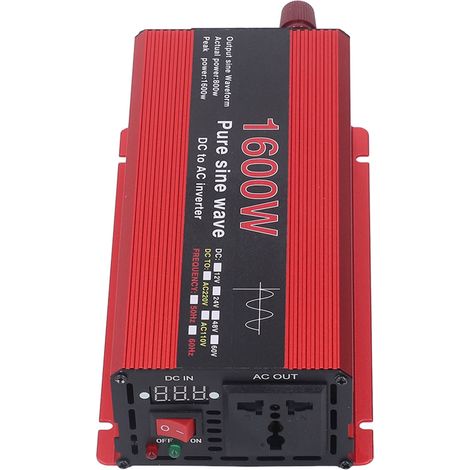 Onduleur à onde sinusoïdale pure 1600 W, 12 V CC vers 220 V CA, onduleur solaire et éolien pour véhicule, alimentation pour onduleur éolien, onduleur solaire extérieur pour véhicule (1/5)