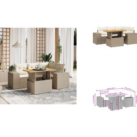5-tlg. Garten-Sofagarnitur mit Kissen Beige Poly Rattan - Gartenmöbel - Esszimmerset - Outdoor Möbel - Lounge Set - Rattan Gartenmöbel (1/3)
