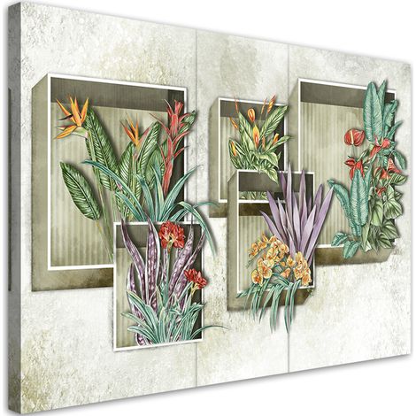 Tableau sur toile Boîtes carrées étagères avec des fleurs 60x40 (1/5)