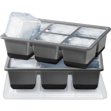 XXL Eiswürfelform mit Deckel, 6cm große Eiswürfel, BPA-frei, Silikon, 2er-Set Schwarz (1/5)