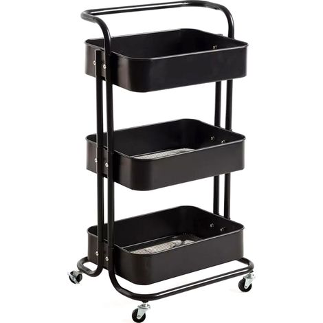 CARRO RESISTENTE METALICO CON RUEDAS MULTIUSOS COLOR NEGRO  82,5x40cm - SpazioLuzio