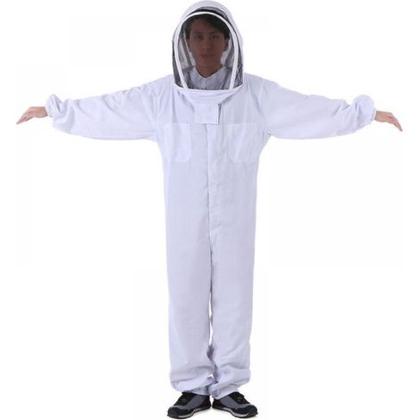 1PC White Natural Cotton Beekeeping Suit with Fence Veil-XL, Thickened Anti-Bee Suit (1/5)