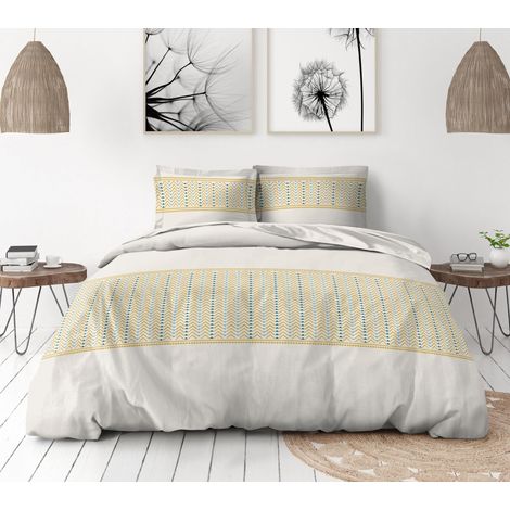 Housse de Couette 3 Pièces 100% Coton 57 Fils 2 Personnes 220 x 240 cm Ivoire ET Miel (1/5)