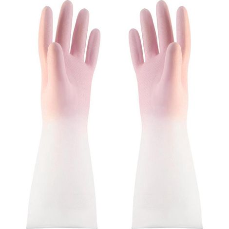 Gants en blanchisserie imperméables épais de cuisine durables 2 pièces Caoutchouc Rose (1/5)