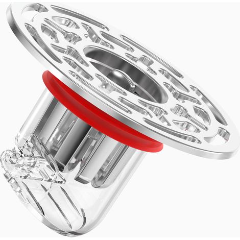 Desagüe profesional de suelo con válvula antirretorno y tapa roja para baño y cocina – inserto de 34–45 mm, PVC/ABS, junta de silicona multicapa (1/5)