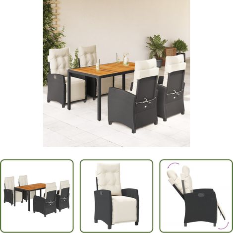 Chaise de jardin - Ensemble à manger de jardin coussins 5pcs Noir Résine tressée (1/5)