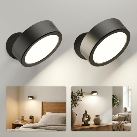 Applique Murale Sans Fil Intérieure Rechargeable,5500mAh,LED à Intensité Réglable,3Températures de Couleur,Rotation à 360° et Commande Tactile pour Salon,Chambre,Chevet,Couloir, Noir (1/5)