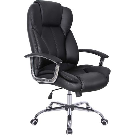 Sedia da Ufficio con Sedile Largo, Cuscino Portatesta e Seduta Spessa, Altezza Regolabile, Design Ergonomico, Nero (1/5)