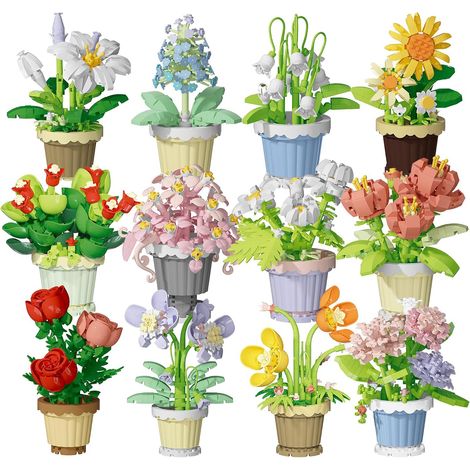12 Mini-Topfpflanzen-Bausteine, künstliche Bonsai-Blumen