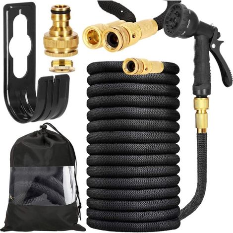 Tuyau d'Arrosage Flexible,Crochet de tuyau, 8 fonctions,2 raccords de 3/4", Tuyau Flexible pour Arrosage des Plantes,Lavage de Voiture, Piscine (30M) (1/4)