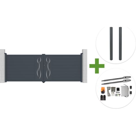 Portail battant 4m LIFE H.140cm aluminium gris + 2 poteaux ELDA + motorisation Tanker B250 (1/5)