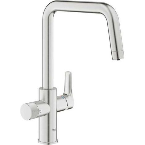 Robinet filtrant de cuisine - Supersteel - Filtration de l'eau - Bec haut en U - Rotation 150° - GROHE Blue Pure Start - 30595D