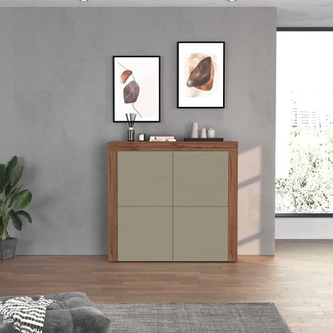 WHOUS Madia Chronos a 4 ante tortora opaco e rovere 140x40x130 cm (1/5)