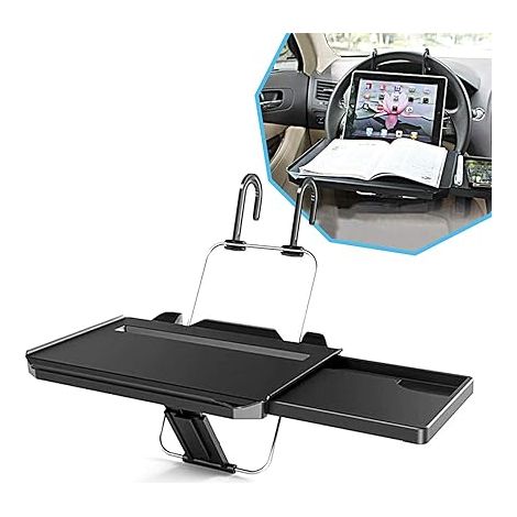 Lntyq Table de volant, plateau de voiture portable multifonction, table de volant avec plateau, plateau de tasse de voyage, table à manger de voiture