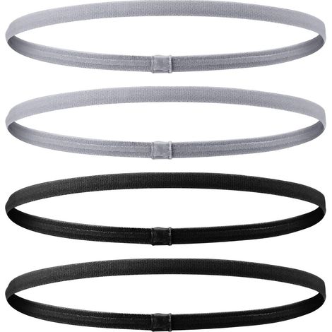 Lot de 4 Bandeaux Sport Élastiques Épais, Serre-tête Antidérapants pour Hommes et Femmes (Couleurs Gris et Noir) (1/4)