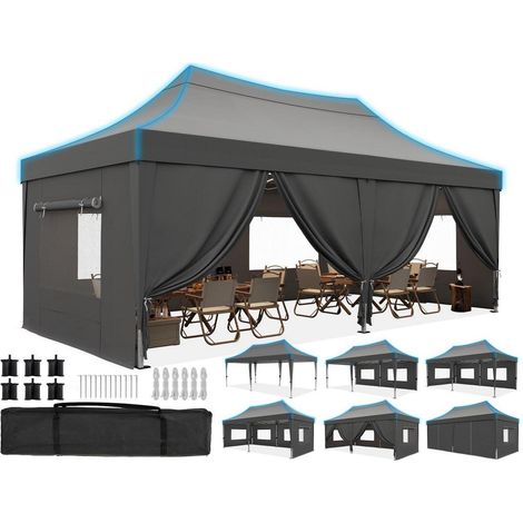 Tonnelle pliante 3x6m imperméable avec parois latérales, protection UV, cadre en acier (1/5)