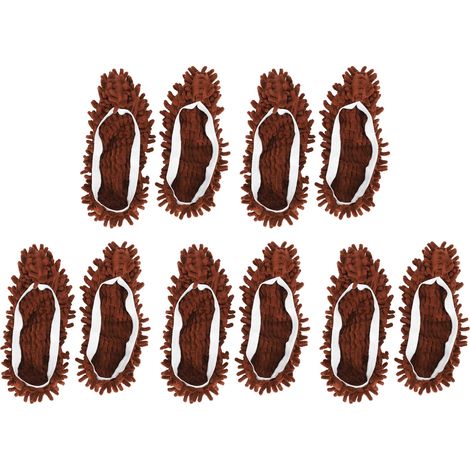 Lot de 10 chaussons-serpillères en chenille multifonctions pour le nettoyage des sols et le dépoussiérage - Marron (1/5)