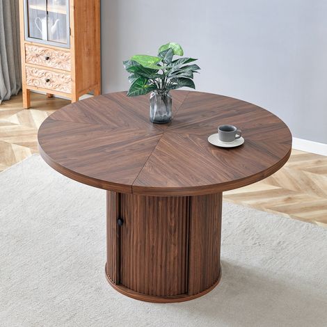 Tavolo da pranzo rotondo 115x115x74 cm noce in MDF con contenitore, stile scandinavo e stabile (1/5)