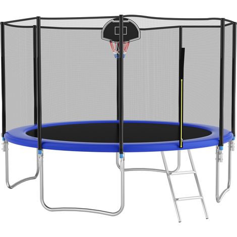 Trampolino da esterno 366 cm in acciaio blu con rete di sicurezza e 72 molle (1/5)