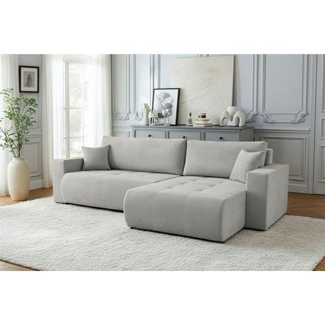Ecksofa Schlafsofa Sofa ARMARI in Stoff Wind Grau Ottomane Links
