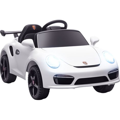 AIYAPLAY coche eléctrico para niños con licencia RUF CTR 3 clubsport, mando a distancia 2,4 g, motor doble, música, bocina, ruedas auxiliares, blanco