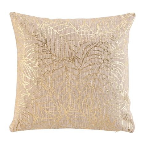 Coussin déhoussable en polycoton avec imprimé feuille métallisé Solea - Or - 40 x 40 cm - Livraison gratuite (1/4)