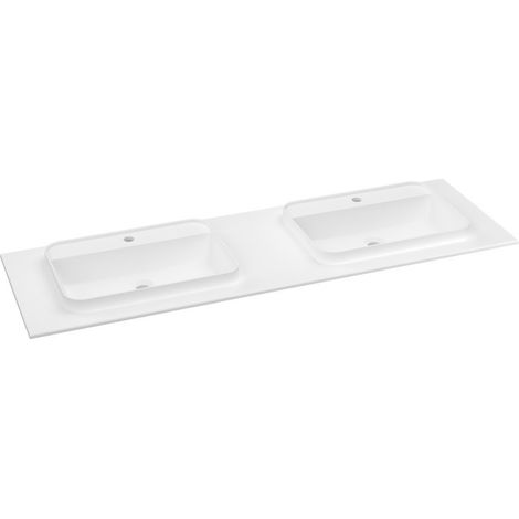 BRAHEA vasque double 161x51,5cm (80+80cm), Rockstone, blanc mat (1/2)