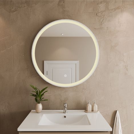 LOMAZOO Miroir de salle de bain rond avec éclairage - Blanc 80 cm