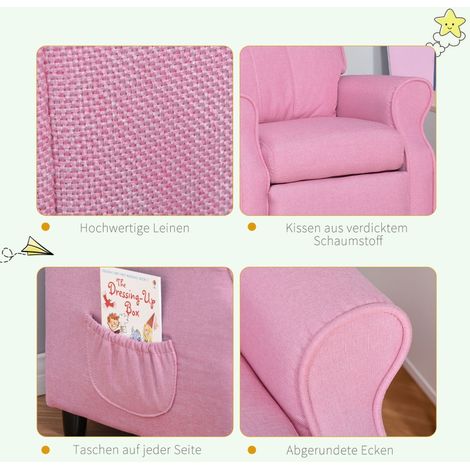 Fauteuil enfant relax avec repose-pieds, accoudoirs, dossier inclinable, convertible en chaise longue, canapé pour garçons et filles 3-5 ans, rose (1/5)