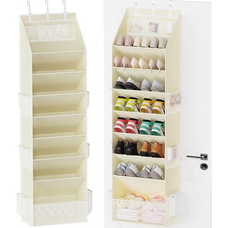 Rangement Chaussures Suspendu – Poches Profondes, Placard 16–24 Paires Sneakers, Sandales et Bottes, Gain de Place, Beige (1/5)