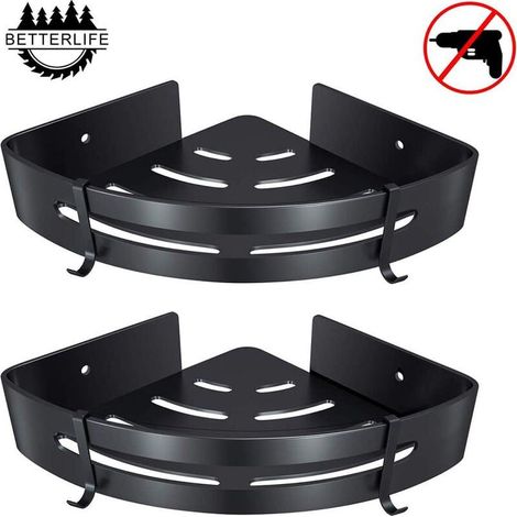 étagère de douche d'angle étagère de salle de bain sans perage panier rangement de douche étagère de douche murale en aluminium bote de rangement deux pièces noir (1/5)