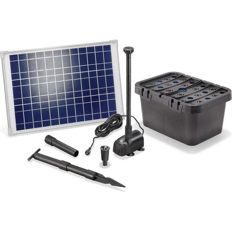 Esotec – Kit pompe solaire bassin avec filtre 1300L-20W – Débit 1300L/h – Panneau solaire 20W – Filtration mécanique et biologique – Installation facile