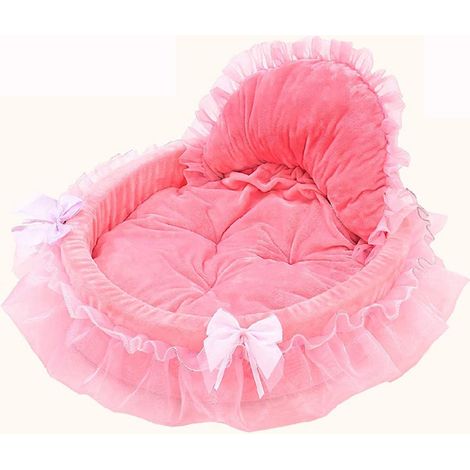 Puppy Cat Dog Soft Lace Bed, Princess Bowknot Warm Kennel Cushion for Pet Pink and Purple (46 x 43 cm, Pink)