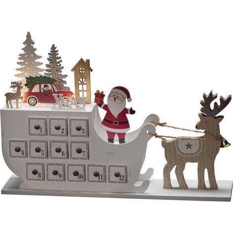 Konstsmide LED-Holzsilhouette Adventskalender mit Schlitten batteriebetrieben mit Timer 45 x 31,6 cm warmweiß (1/3)