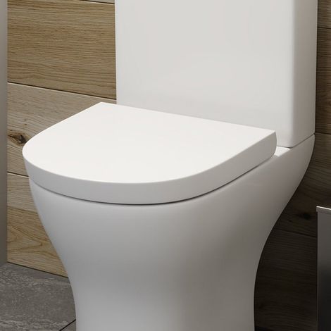 Bathroom Toilet Seat Slow Soft Close Anti-Slam D Shape Wraparound White Modern (1/5)