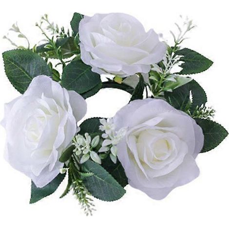 Décoration intérieure, bougeoirs, couronnes, couronne de roses artificielles, décoration de table pour fête et mariageblanc (1/5)