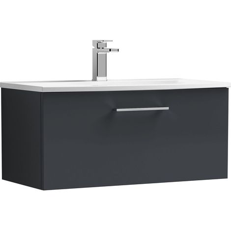 Balterley Contemporary Bathroom 1-Drawer Wall-Hung Curved Basin Vanity Unit, Dark Grey, 800mm