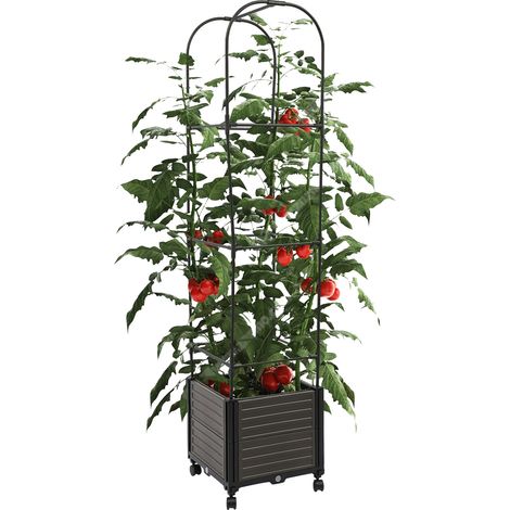 Jardinière surélevée avec treillis et roues, 160 cm hauteur, bac de plantation avec support de plantes grimpantes, boîte de planteur pour légumes, fleurs, jardin, terrasse et patio (2 modules, sommet (1/5)