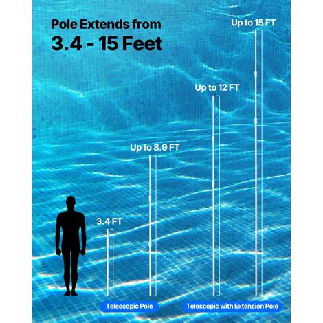 Perche de piscine télescopique de 1 à 4,6 m, poteau de piscine professionnel réglable avec 2 rallonges, bâton de nettoyage en allia… (1/5)